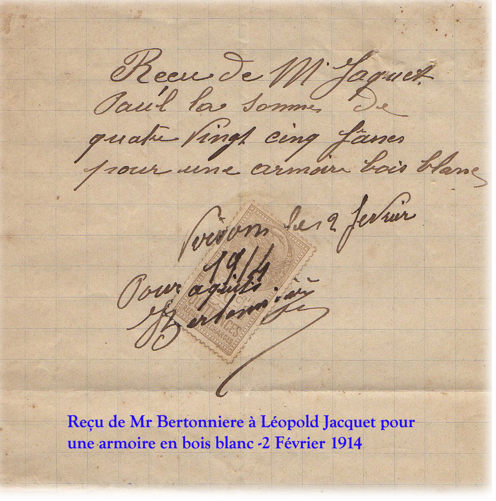 1914 recu de mr bertonniere a leopold jacquet