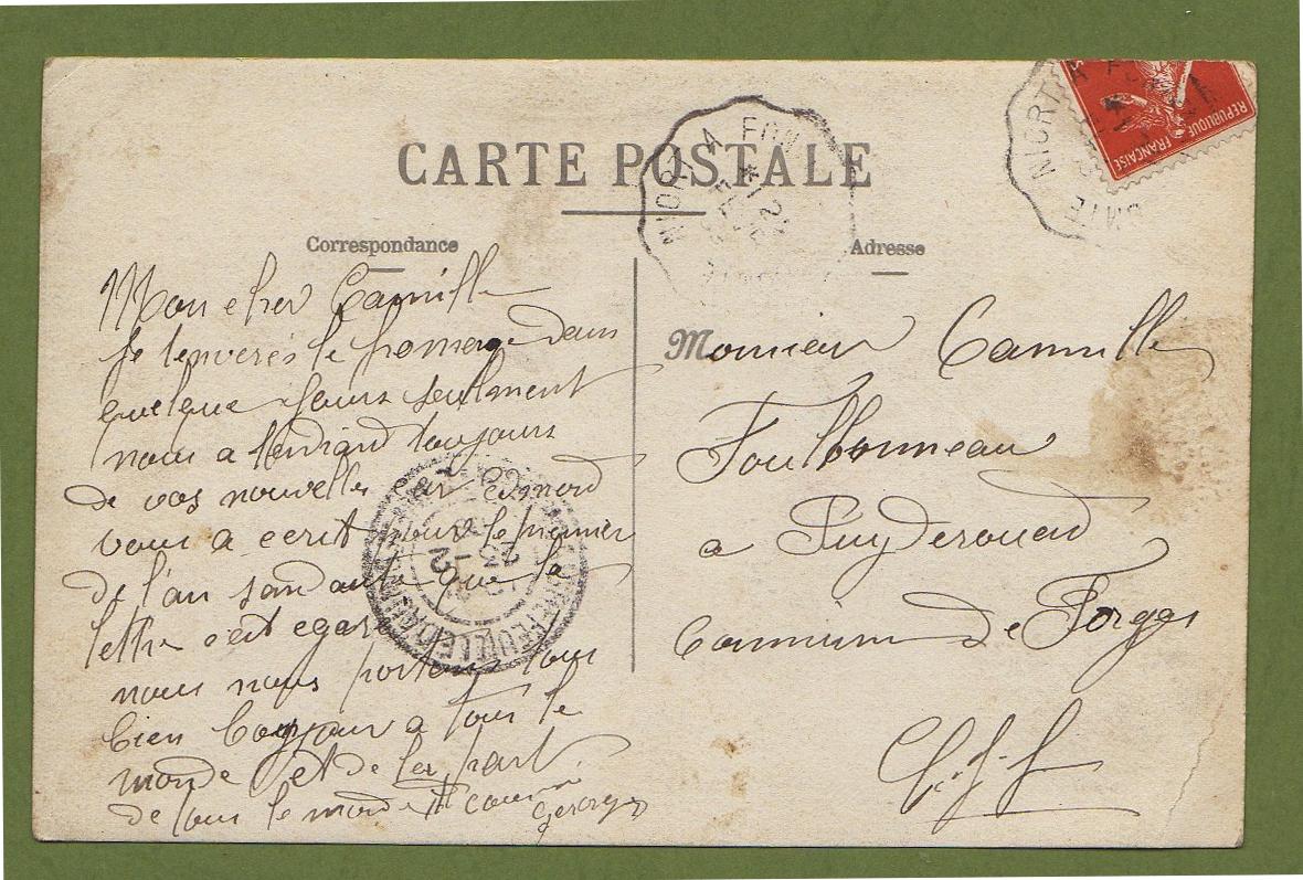 1916 carte a camille foullonneau verso forgerons